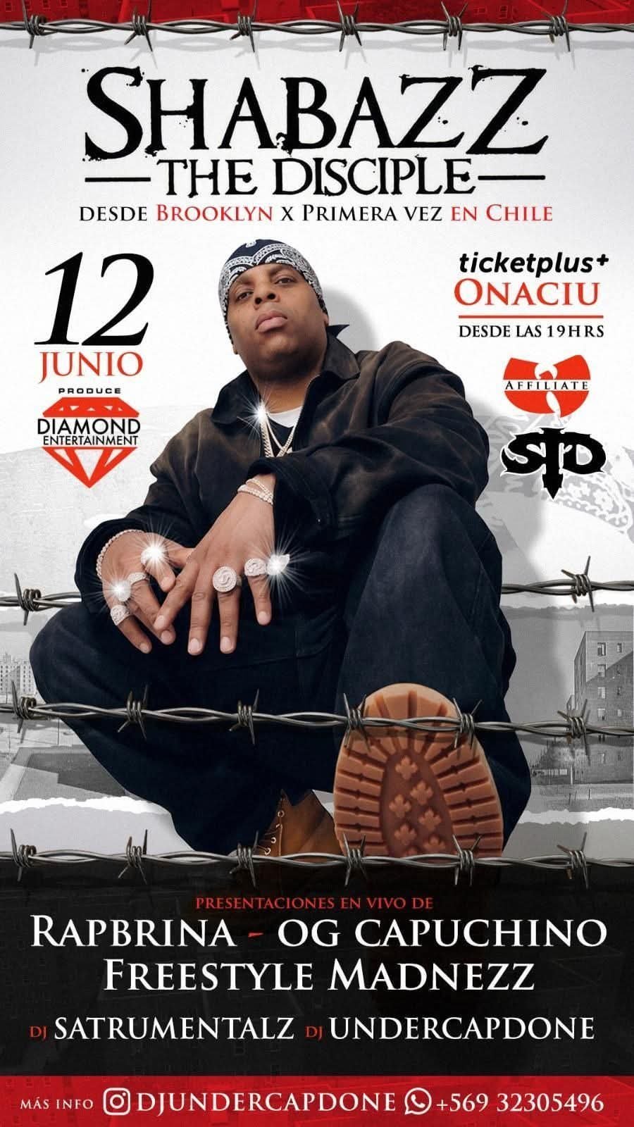 Flyer del show de Shabazz The Disciple con Rapbrina
